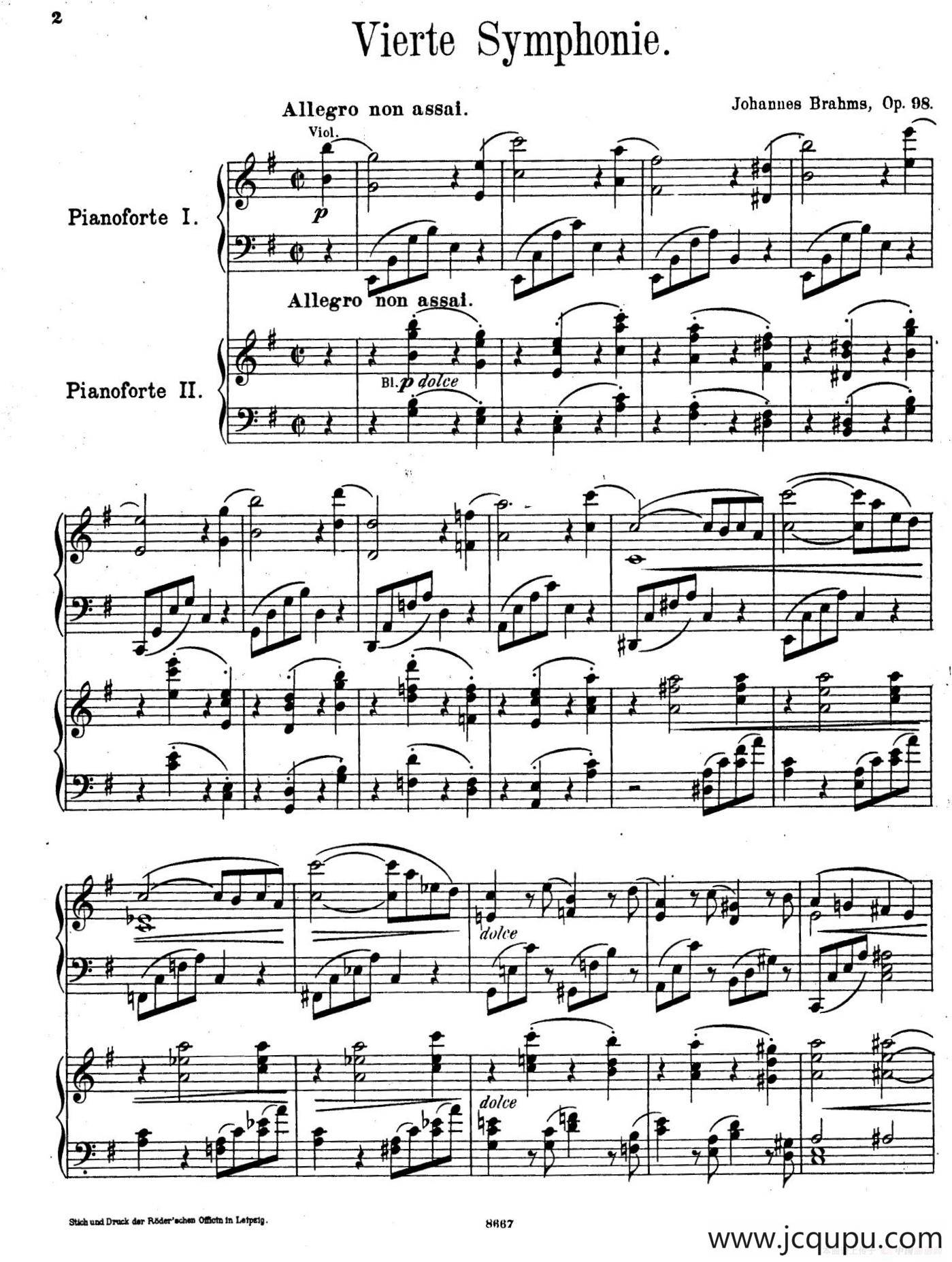 Symphony No.4 in e Minor Op.98（e小调第四交响曲·双钢琴）简谱