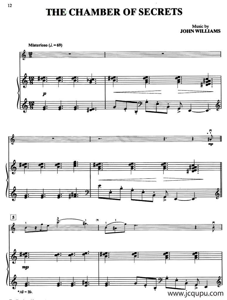 THE CHAMBER OF SECRETS（小提琴+钢琴伴奏）简谱