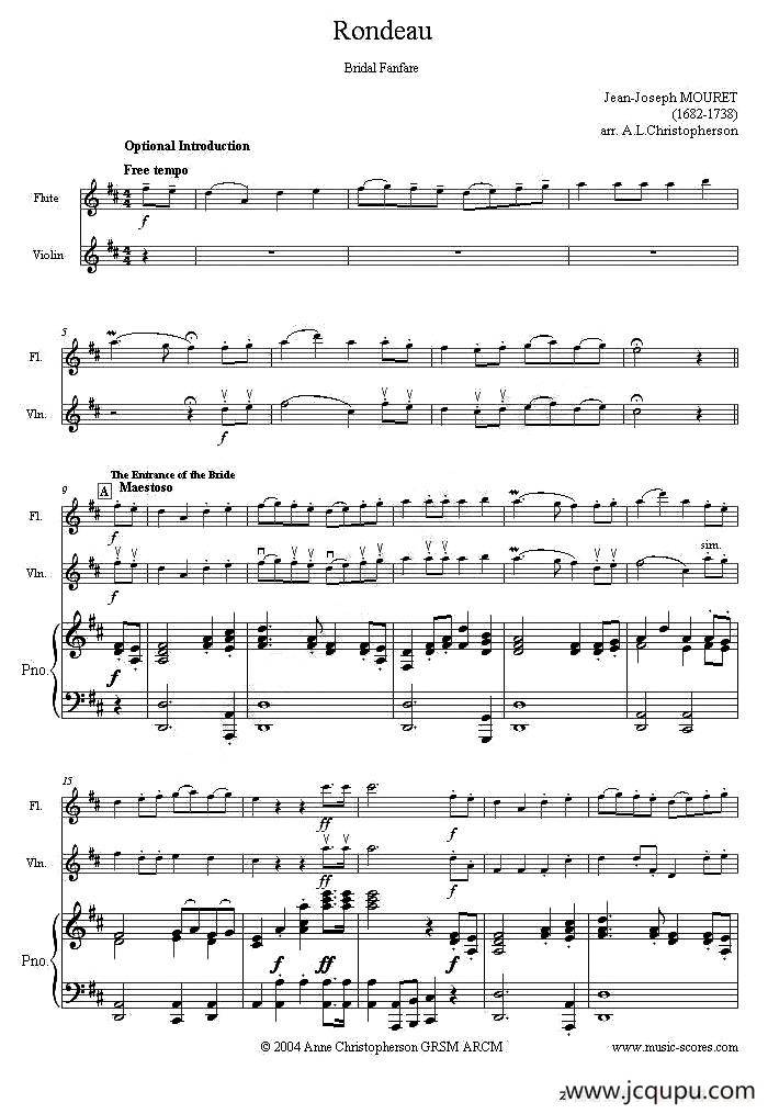 Rondeau（鼓号回旋曲）（小提琴+长笛+钢琴伴奏，二重奏）简谱