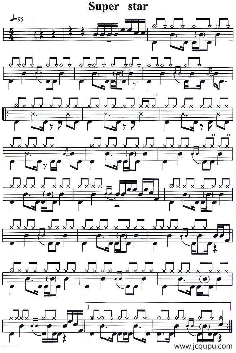 架子鼓谱：应用乐曲集《Super star》简谱