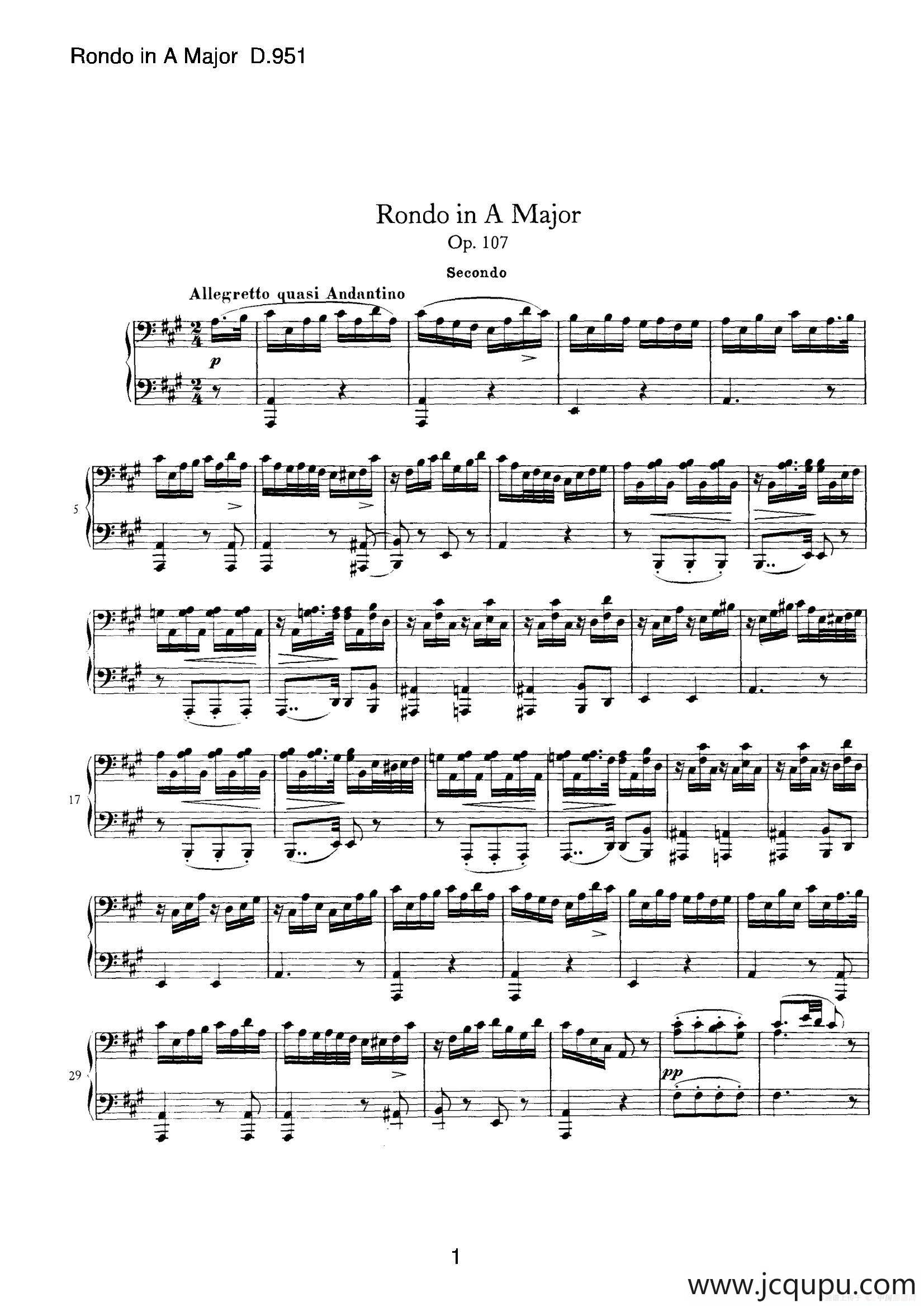Grand Rondeau in A Major Op.107（A大调回旋曲·四手联弹）简谱