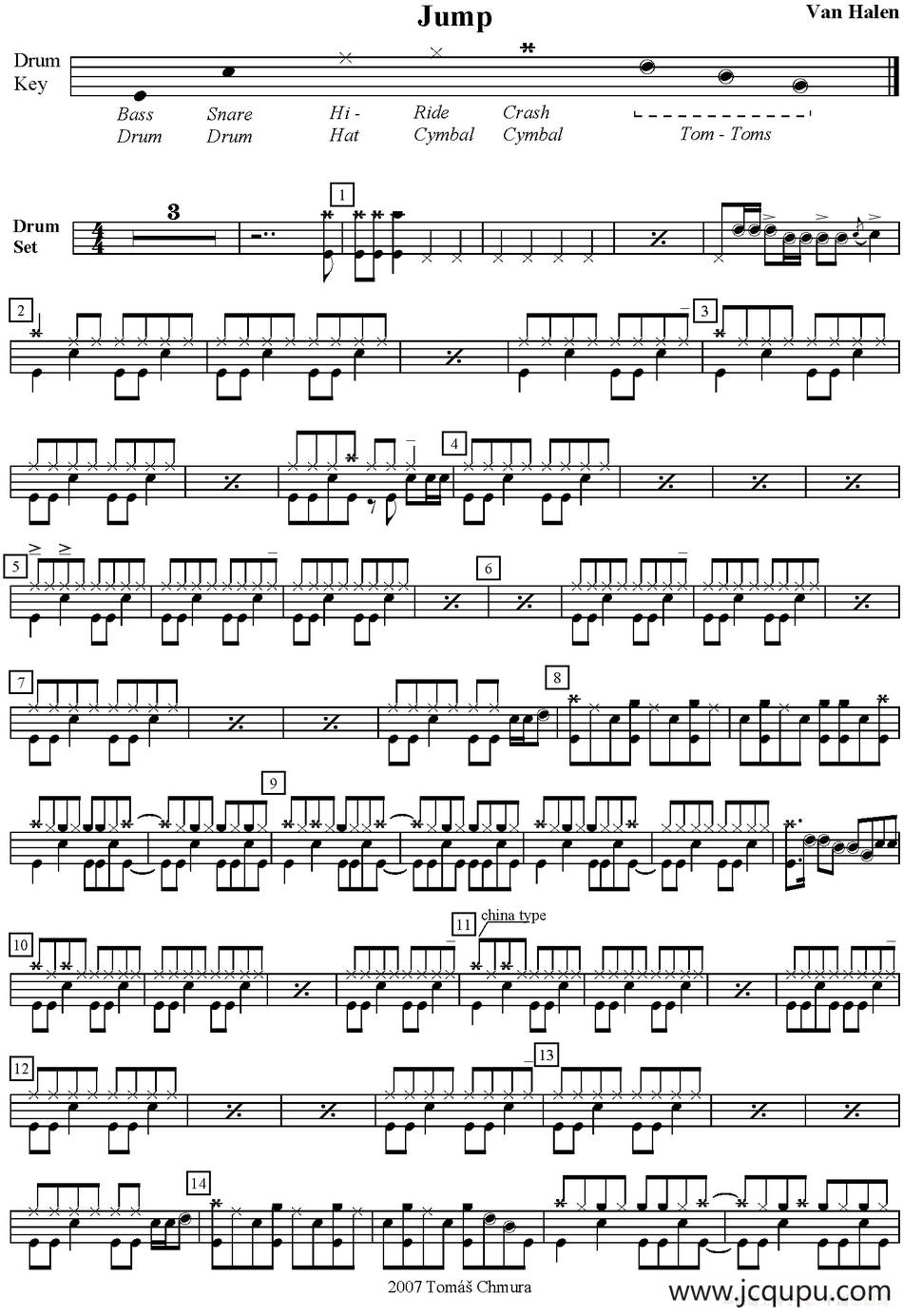 爵士鼓谱：Van Halen - Jump简谱