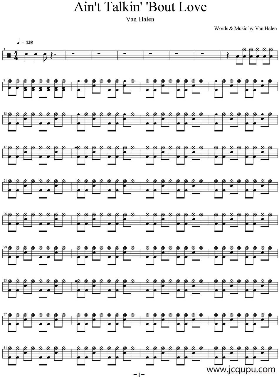 爵士鼓谱：Van Halen - Ain't talkin' 'bout love简谱