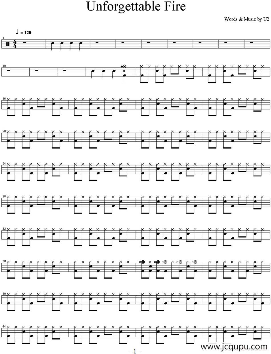 爵士鼓谱：U2 - Unforgettable fire简谱