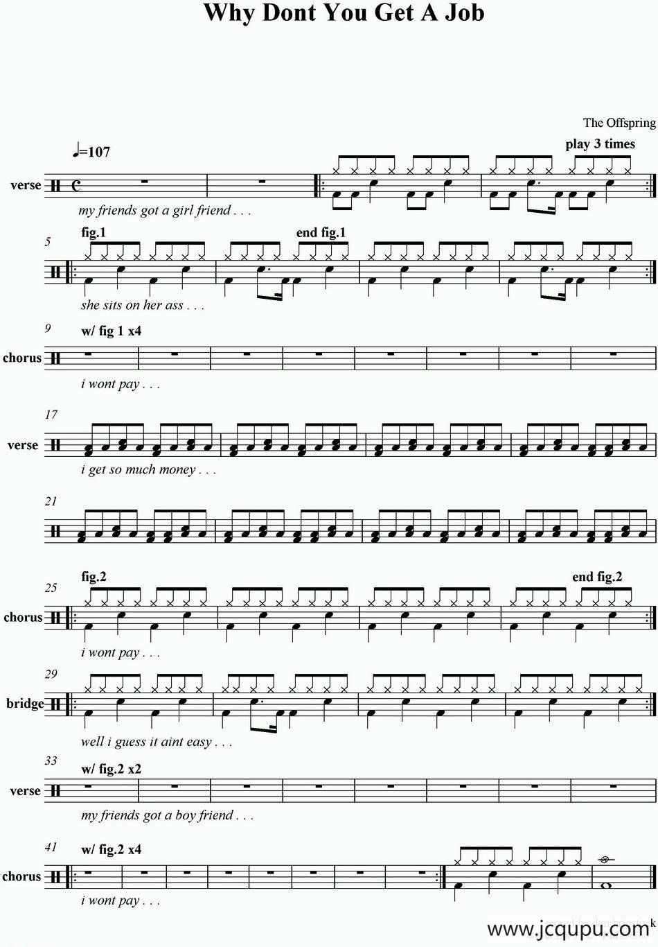 爵士鼓谱：Offspring - Why don't you get a job简谱