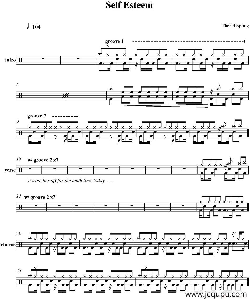 爵士鼓谱：Offspring - Self esteem简谱
