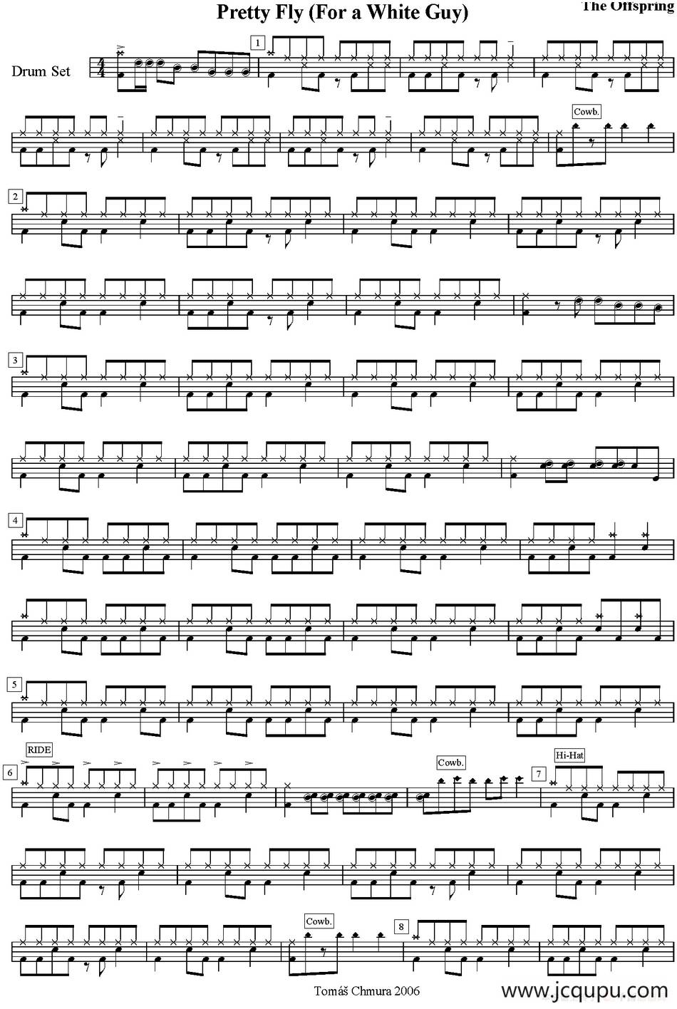 爵士鼓谱：Offspring - Pretty fly（For a white guy）简谱