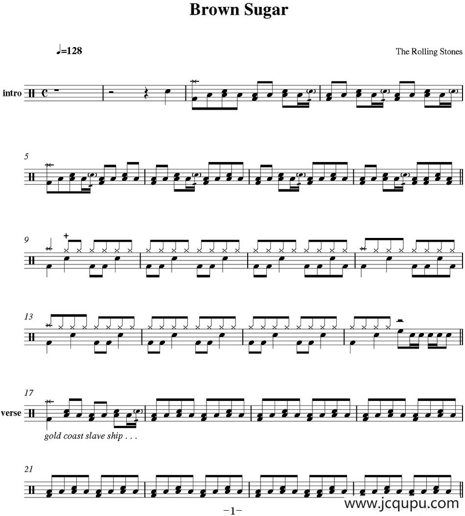 爵士鼓谱：Rolling Stones - Brown sugar简谱