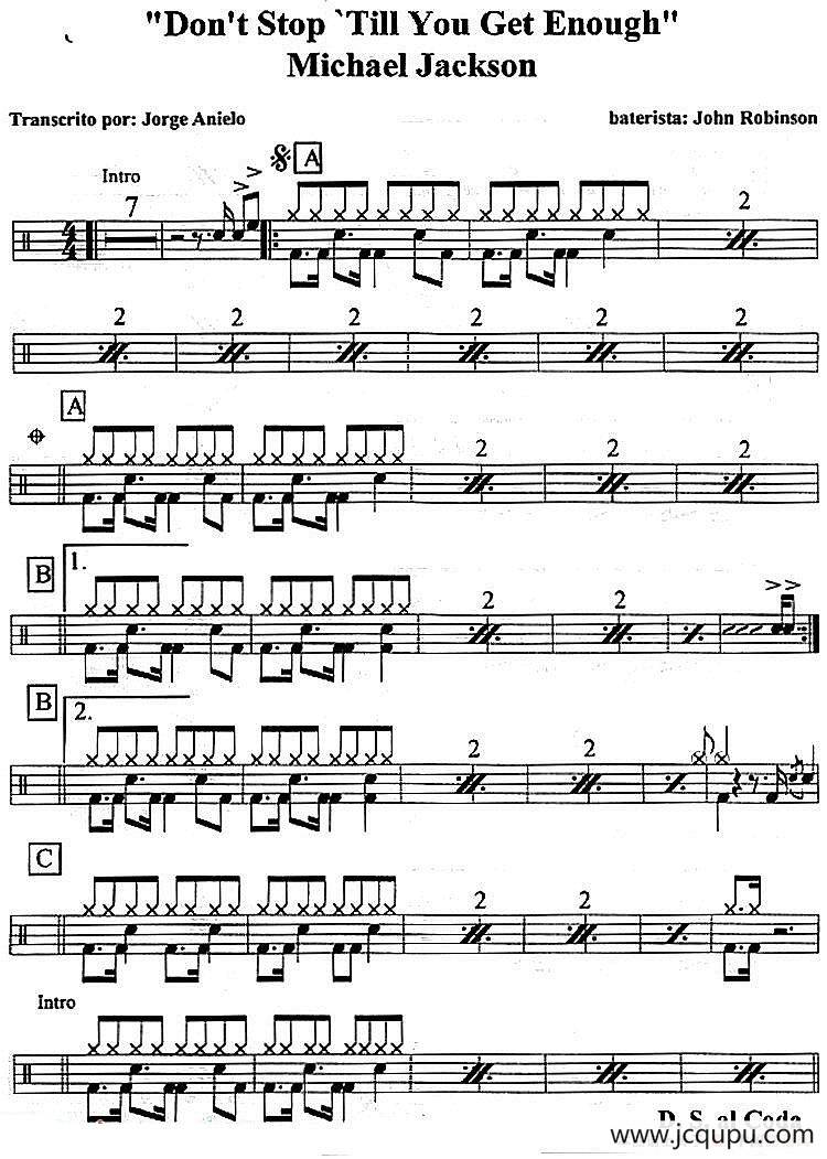 爵士鼓谱：Michael Jackson - Don't stop 'till you get enough简谱