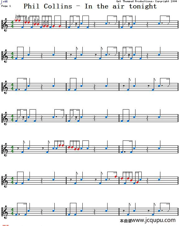 爵士鼓谱：Phil Collins - In the air tonight简谱