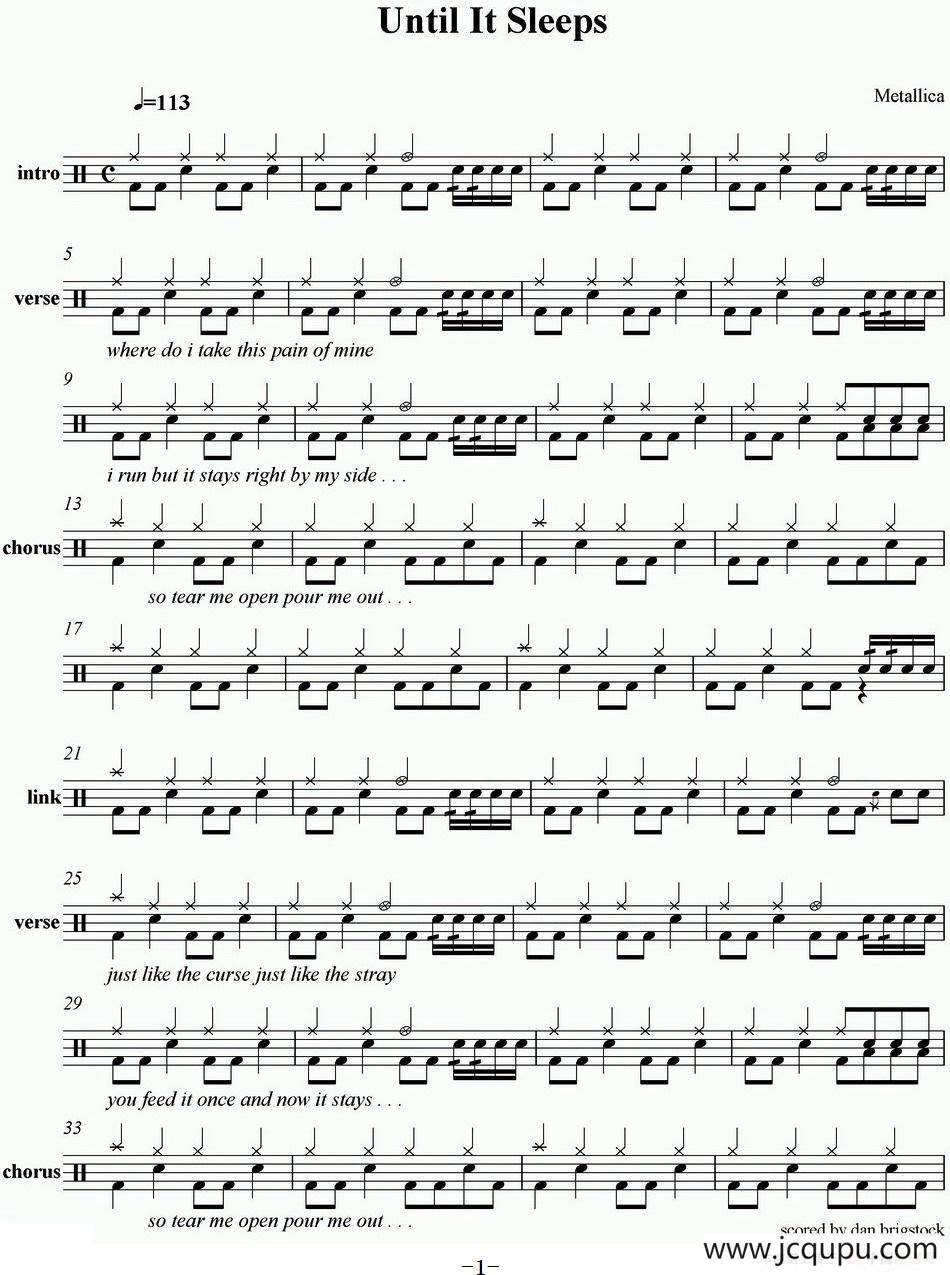 爵士鼓谱：Metallica-Until it sleeps简谱