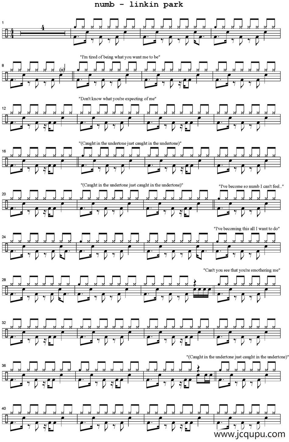 爵士鼓谱：Linkin Park - Numb简谱