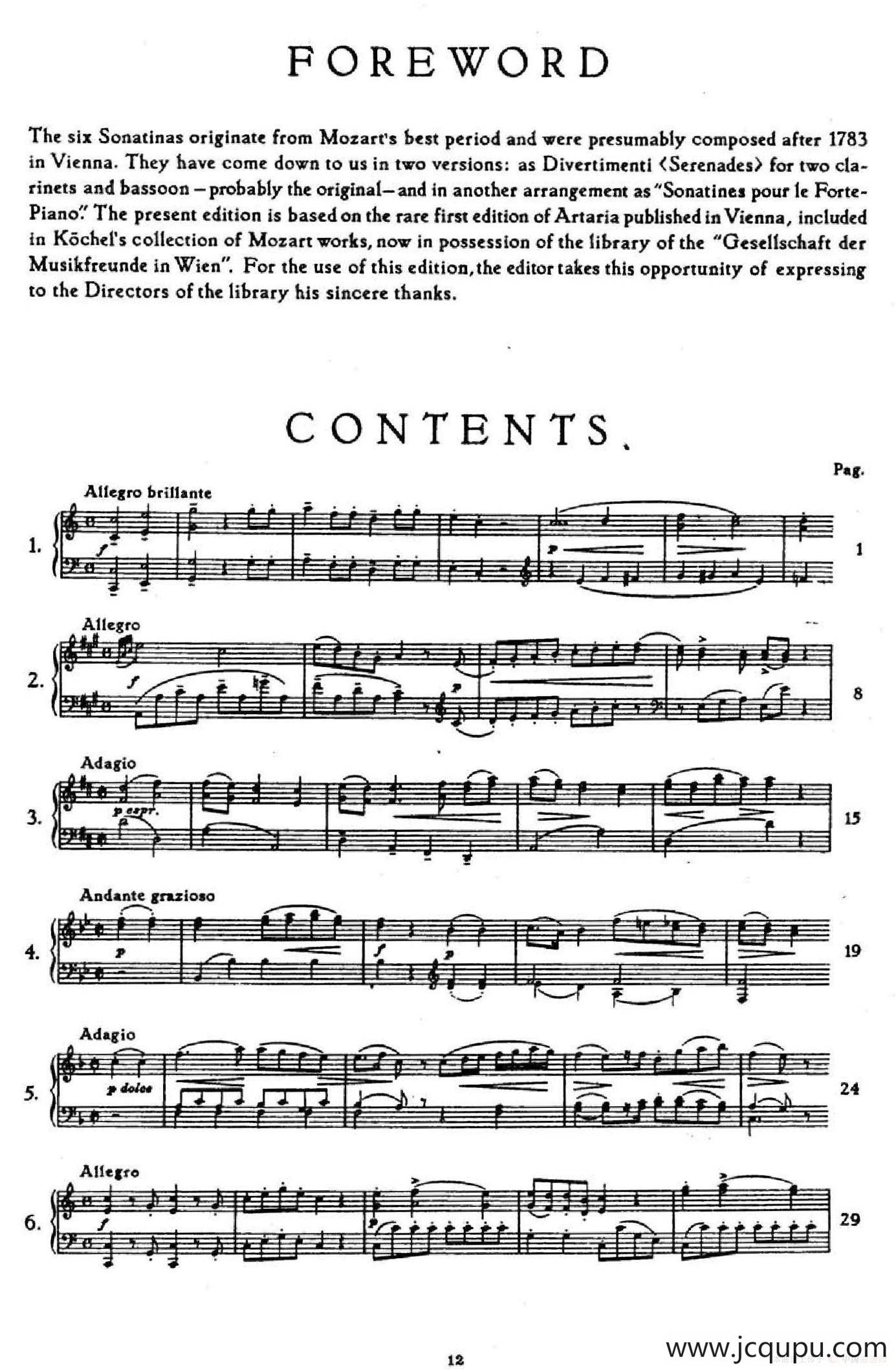 6 Viennese Sonatinas K.439b（6首维也纳小奏鸣曲·Ⅳ）简谱