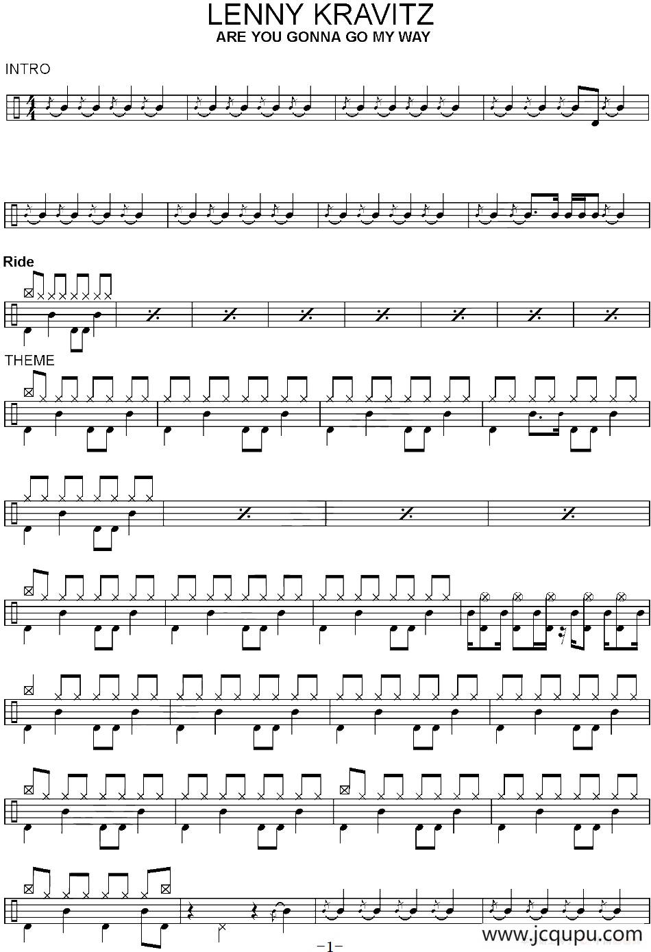 爵士鼓谱：Lenny Kravitz - Are you gonna go my way简谱
