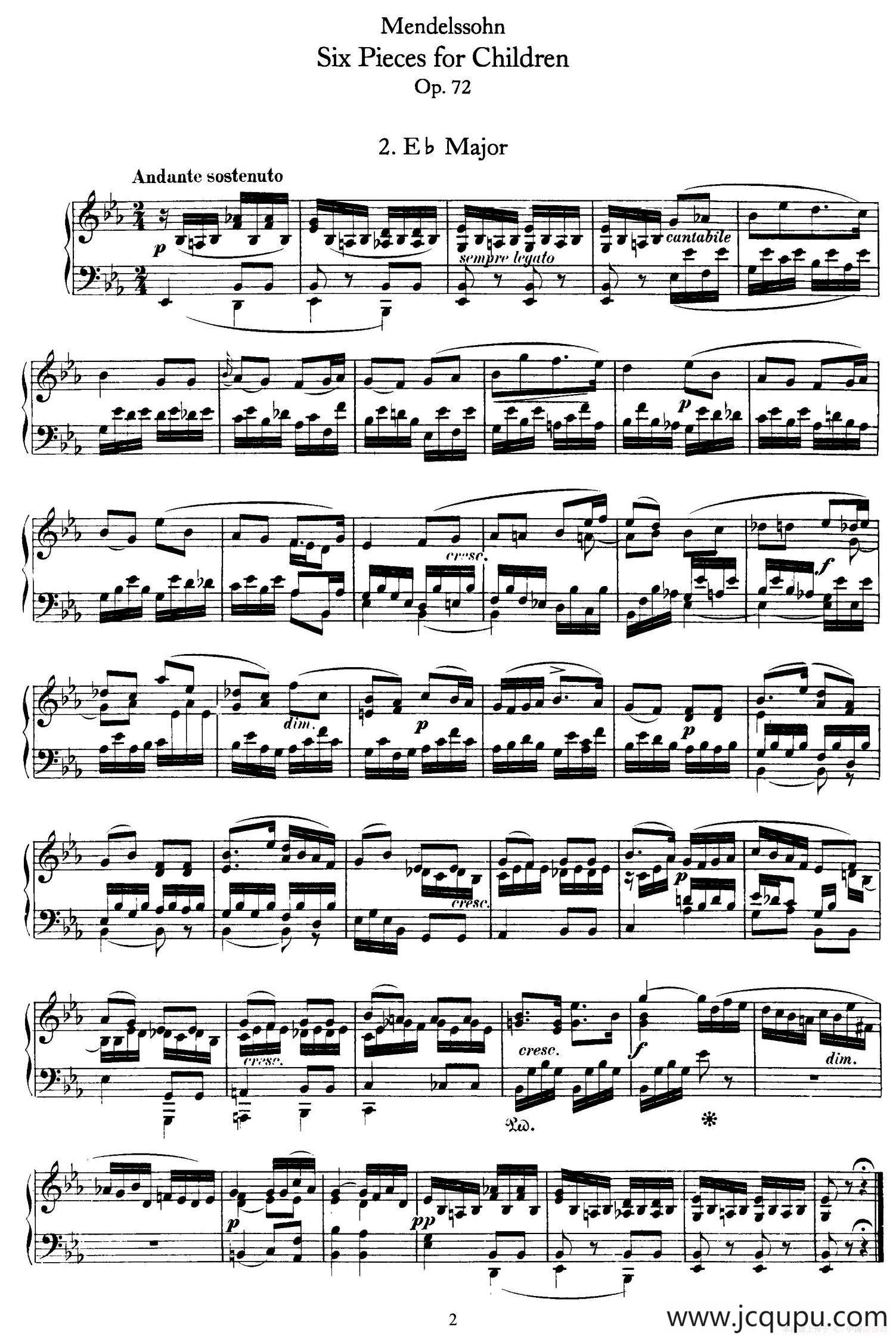 6 Pieces for Children Op.72（6首儿童钢琴曲2.降E大调）简谱
