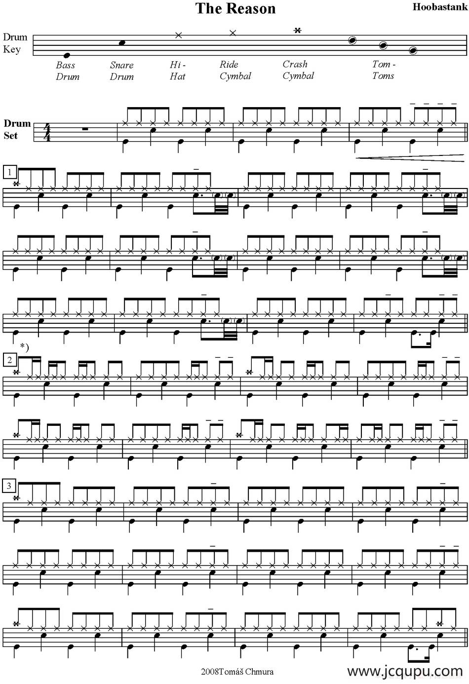爵士鼓谱：Hoobastank - The reason简谱
