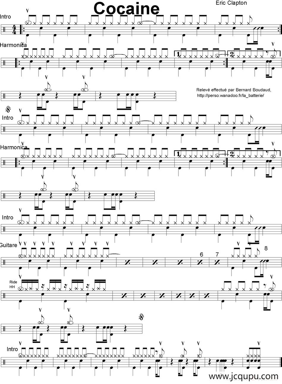 爵士鼓谱：Eric Clapton - Cocaine简谱