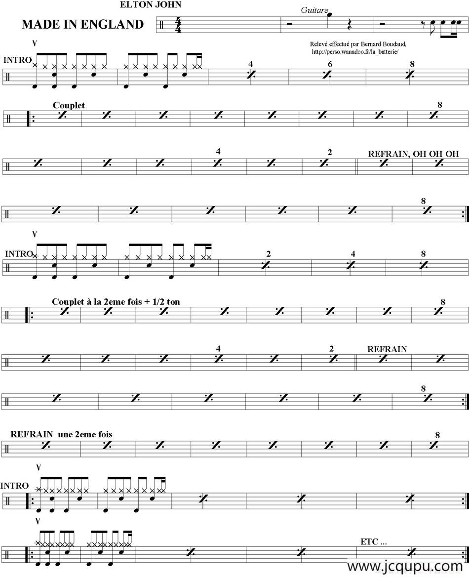 爵士鼓谱：Elton John - Made in England简谱