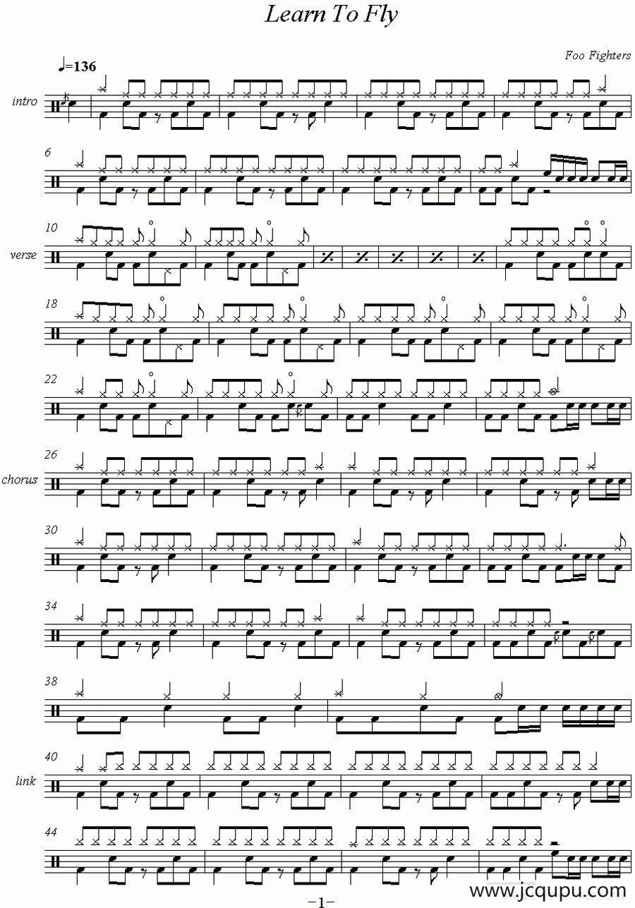 爵士鼓谱：Foo Fighters-Learn to fly简谱