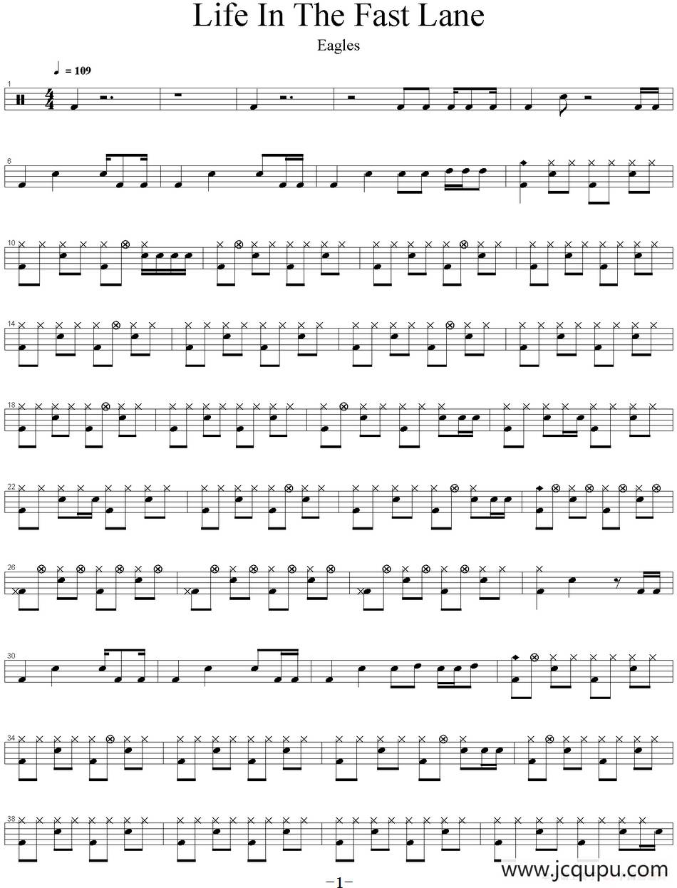 爵士鼓谱：Eagles - Life in the fast lane简谱