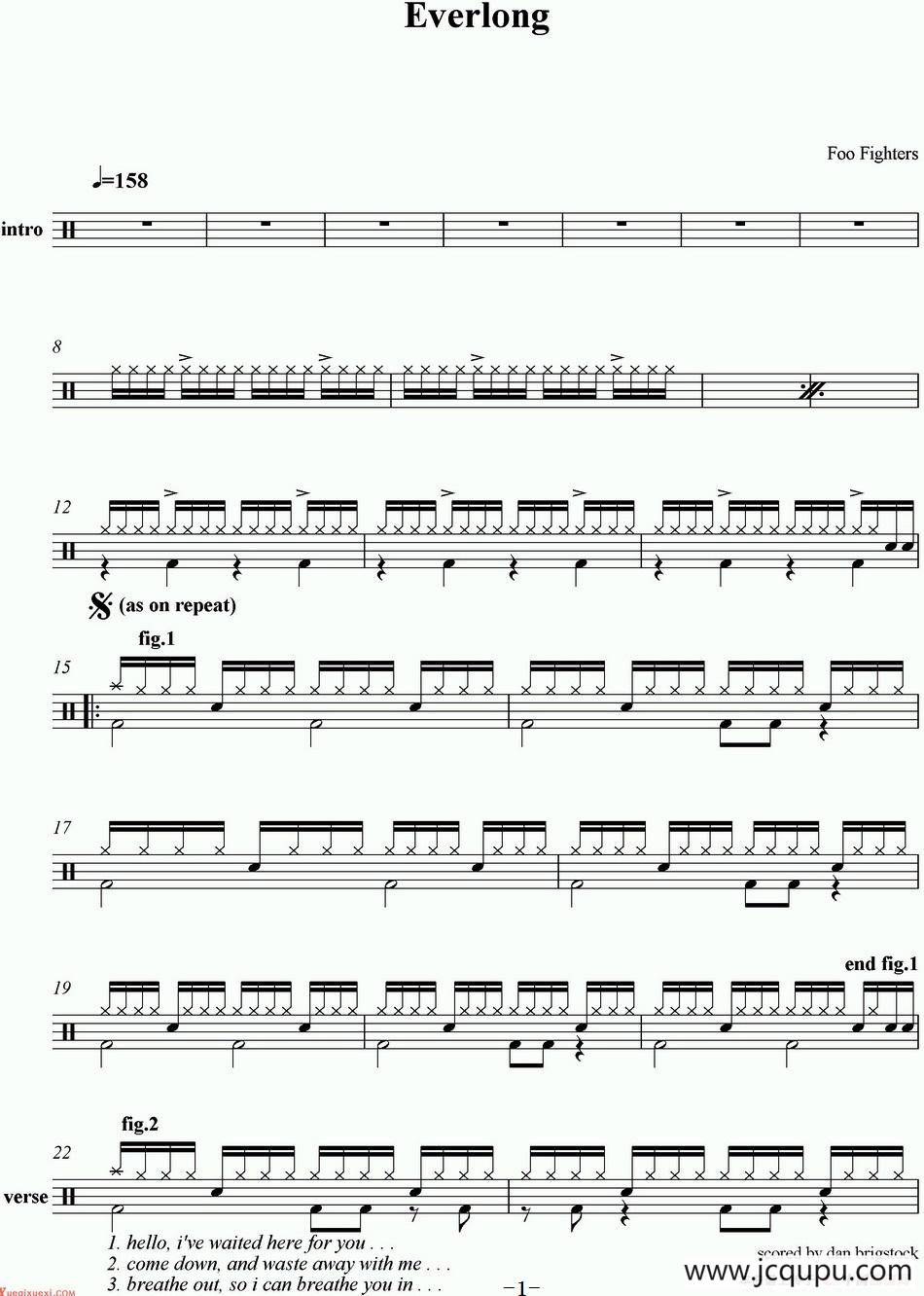 爵士鼓谱：Foo Fighters - Everlong简谱