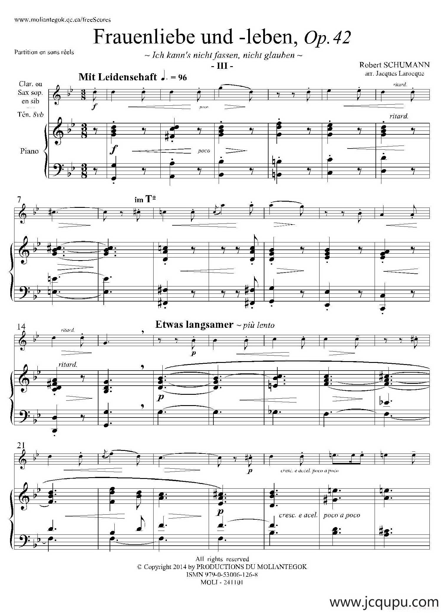 妇女的爱情与生活 Op42·Ⅲ（高音萨克斯+钢琴伴奏）简谱