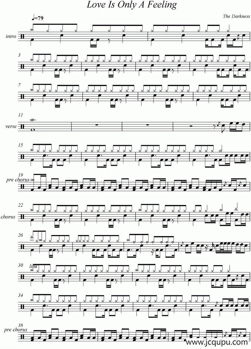 爵士鼓谱：Darkness - Love is only a feeling简谱