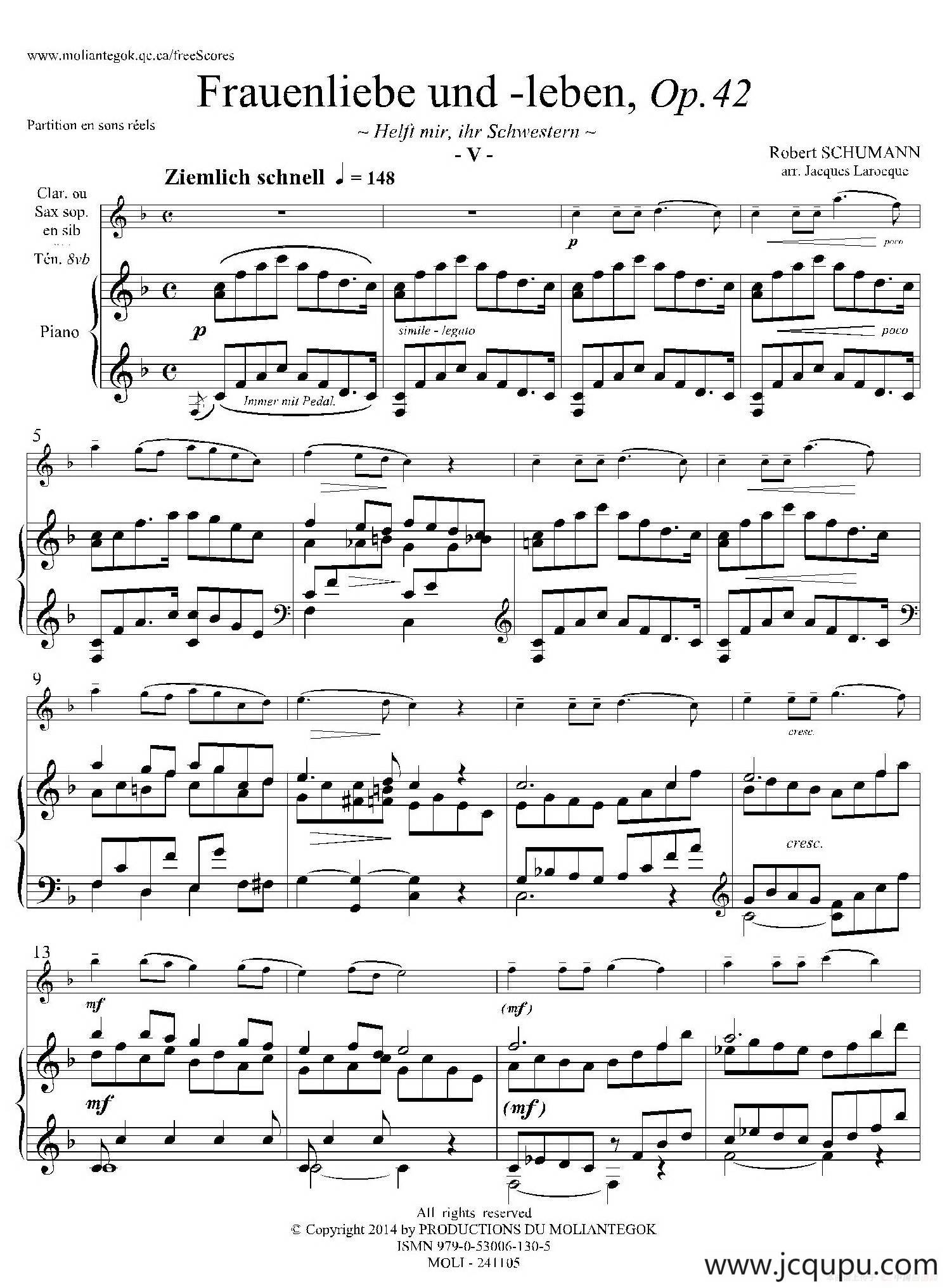 妇女的爱情与生活 Op42·Ⅴ（高音萨克斯+钢琴伴奏）简谱