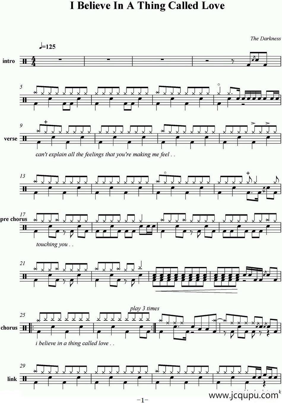 爵士鼓谱：Darkness - I believe in a thing called love简谱