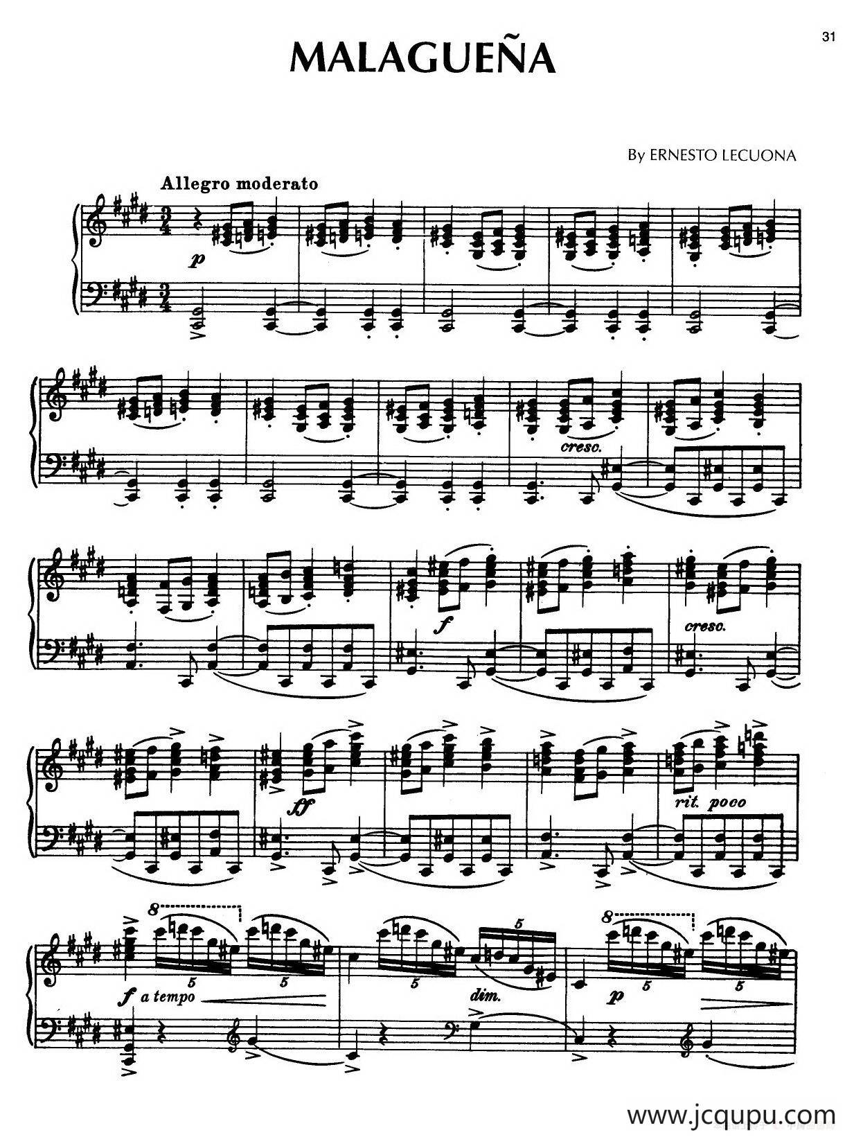 安达卢希亚组曲：Malaguena简谱