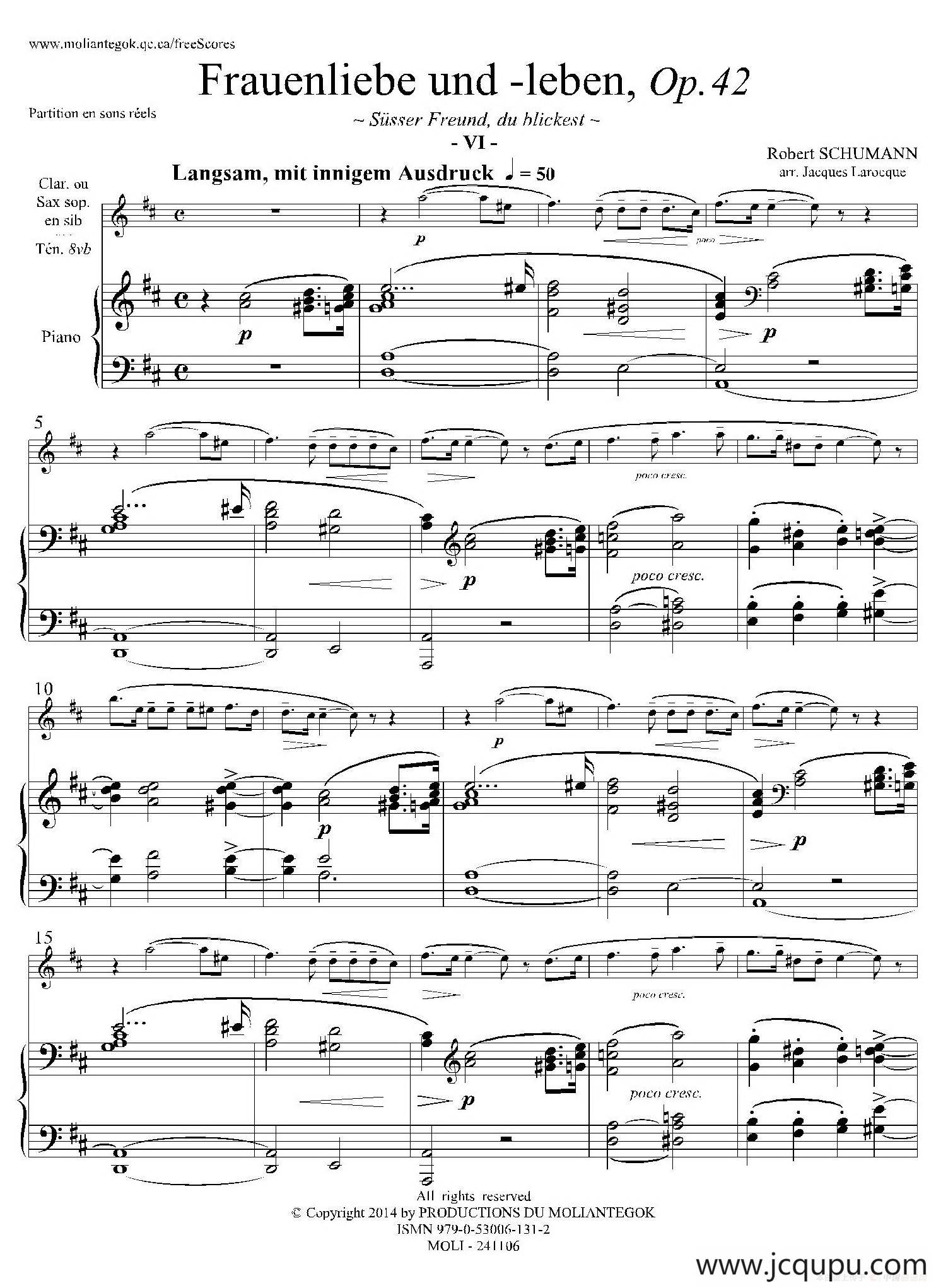 妇女的爱情与生活 Op42·Ⅵ（高音萨克斯+钢琴伴奏）简谱