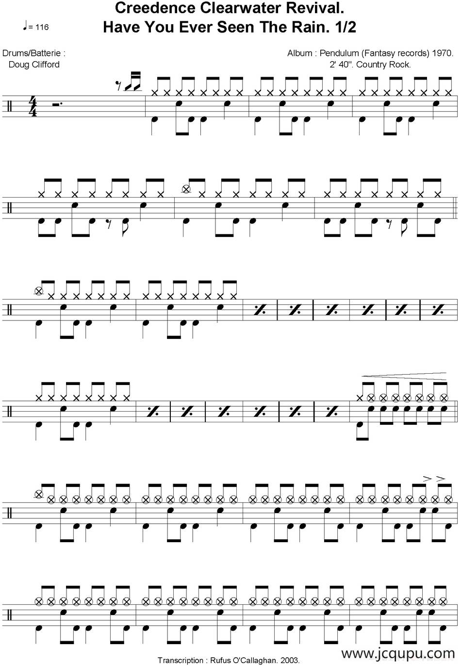 爵士鼓谱：Creedence Clearwater Revival - Have you ever seen the rain简谱