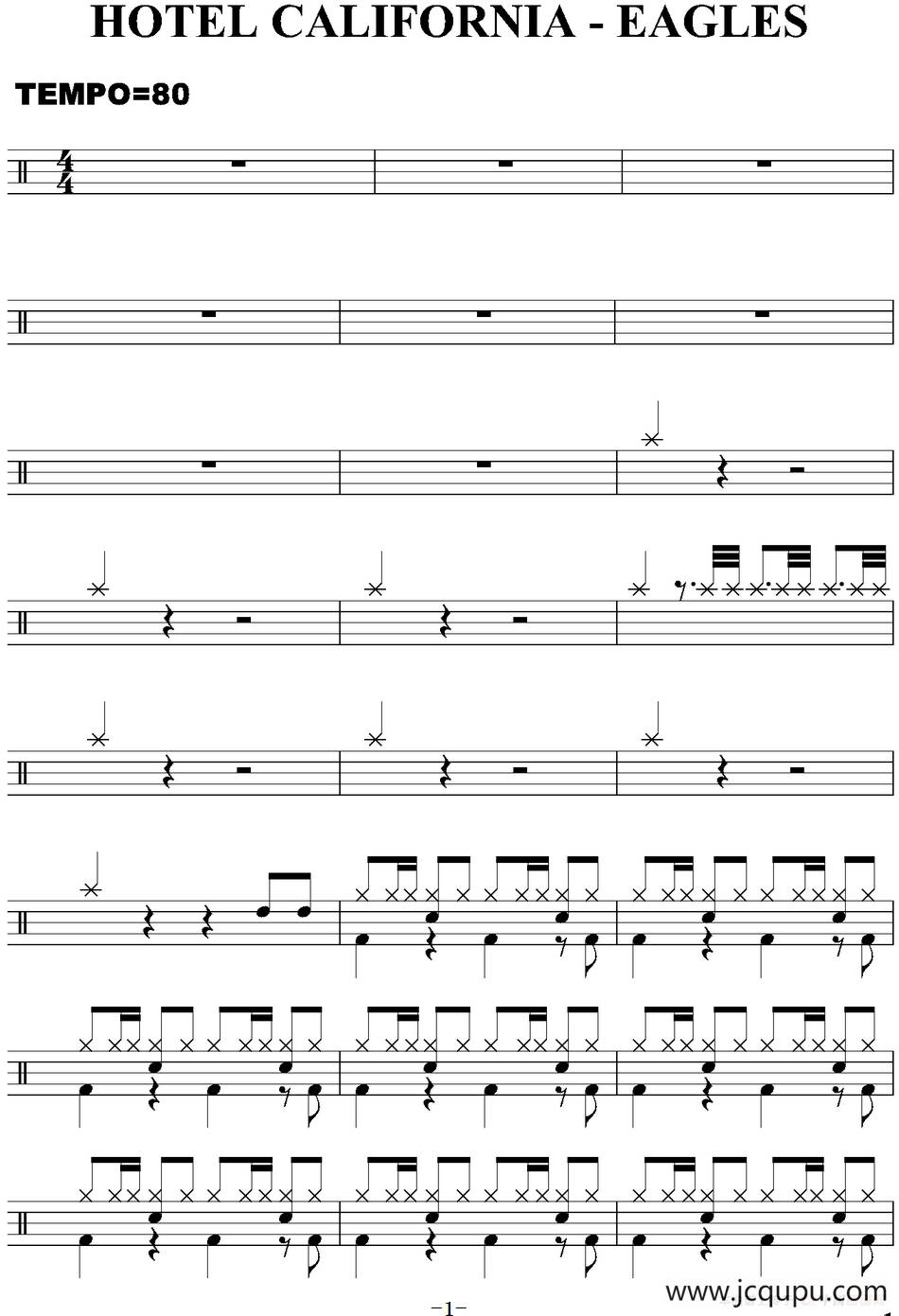 爵士鼓谱：Eagles - Hotel california简谱