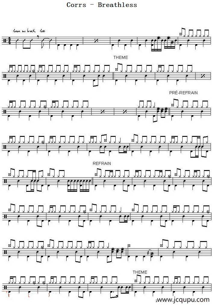 爵士鼓谱：Corrs - Breathless简谱