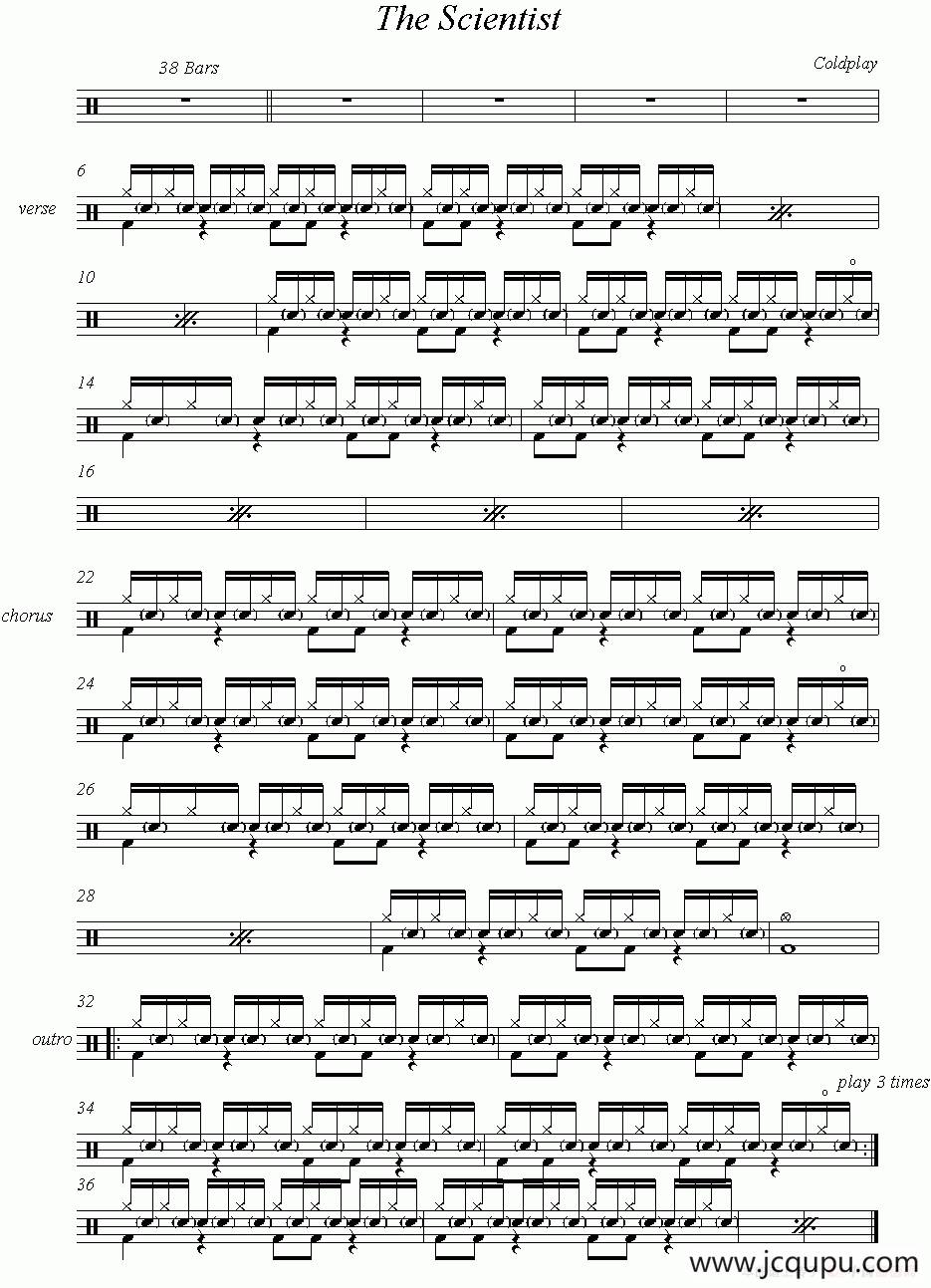 爵士鼓谱：Coldplay - The scientist简谱