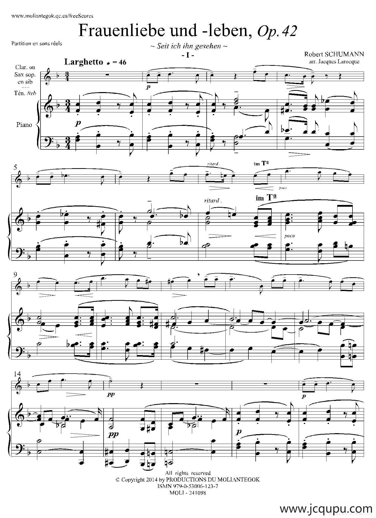 妇女的爱情与生活 Op42·Ⅰ（高音萨克斯+钢琴伴奏）简谱