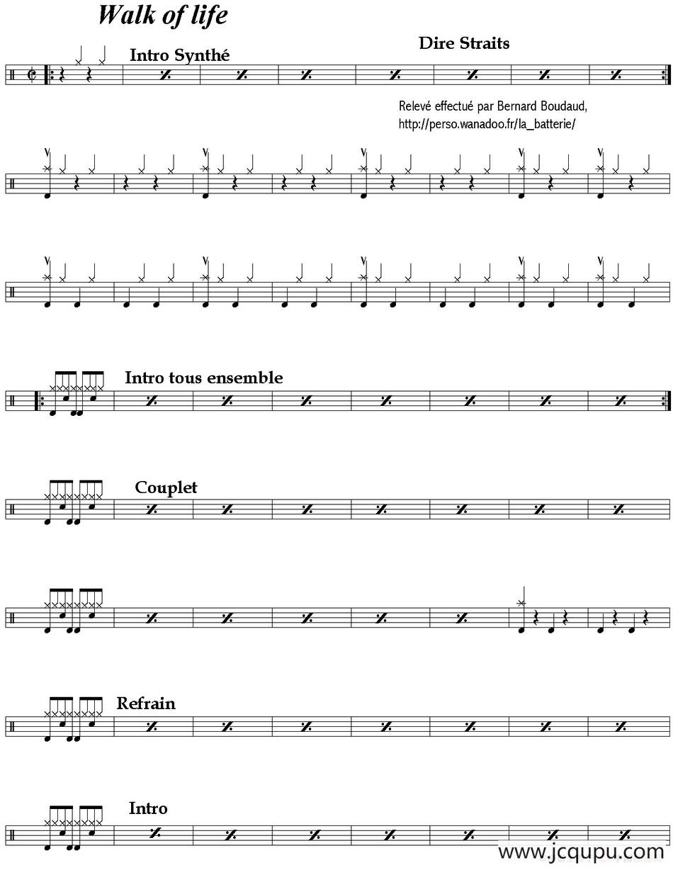 爵士鼓谱：Dire Straits - Walk of life简谱
