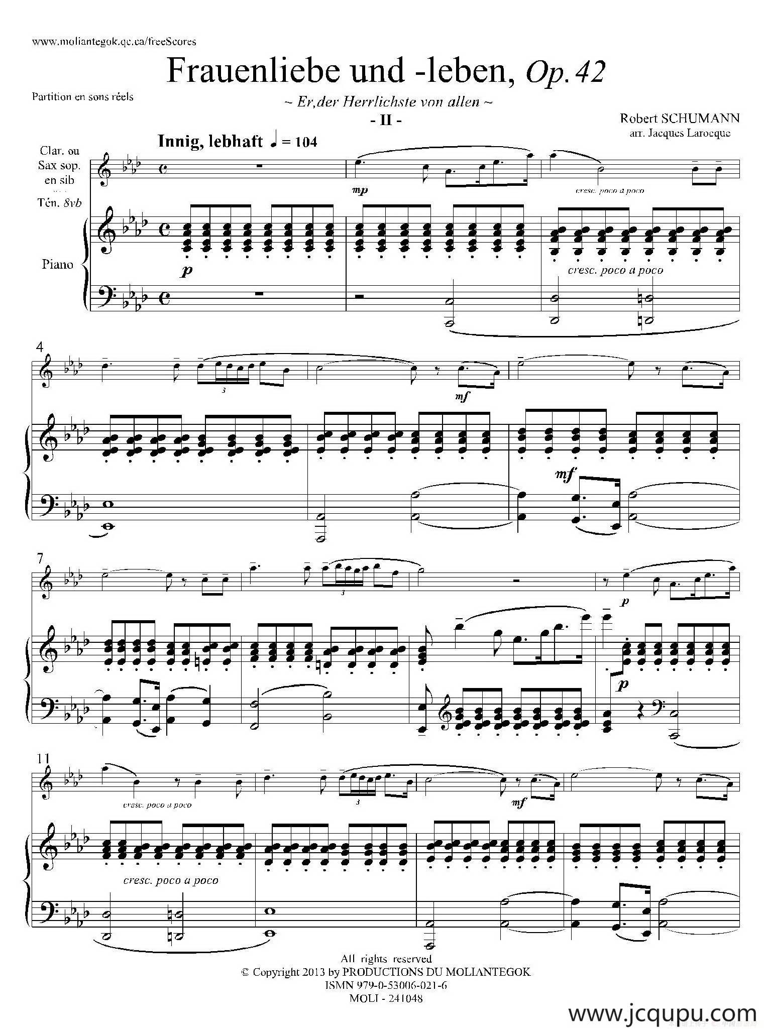 妇女的爱情与生活 Op42·Ⅱ（高音萨克斯+钢琴伴奏）简谱