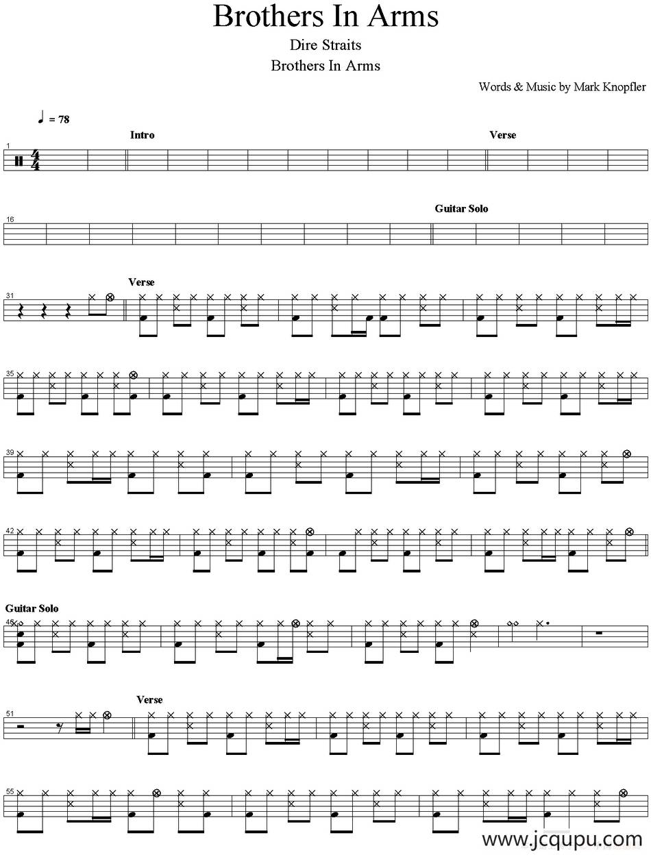 爵士鼓谱：Dire Straits - Brothers in arms简谱