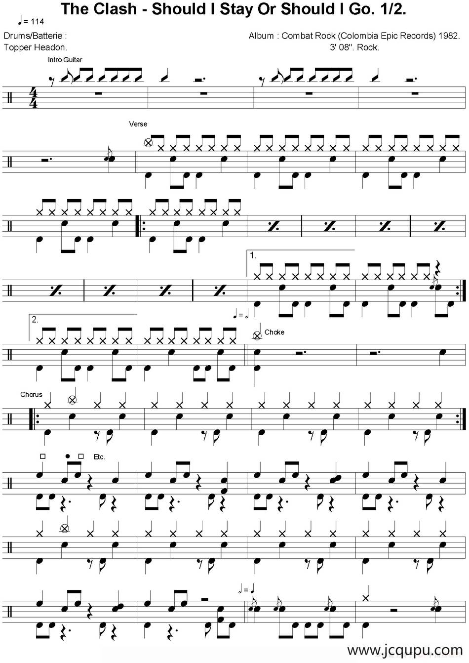 爵士鼓谱：Clash - Should I stay or should I go简谱