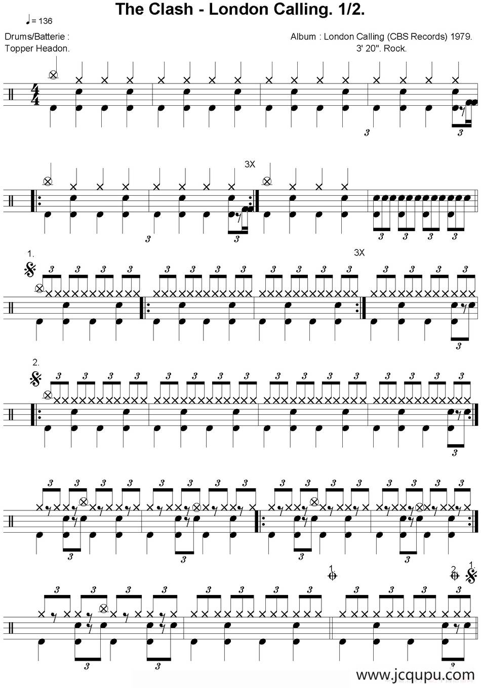 爵士鼓谱：Clash - London calling简谱