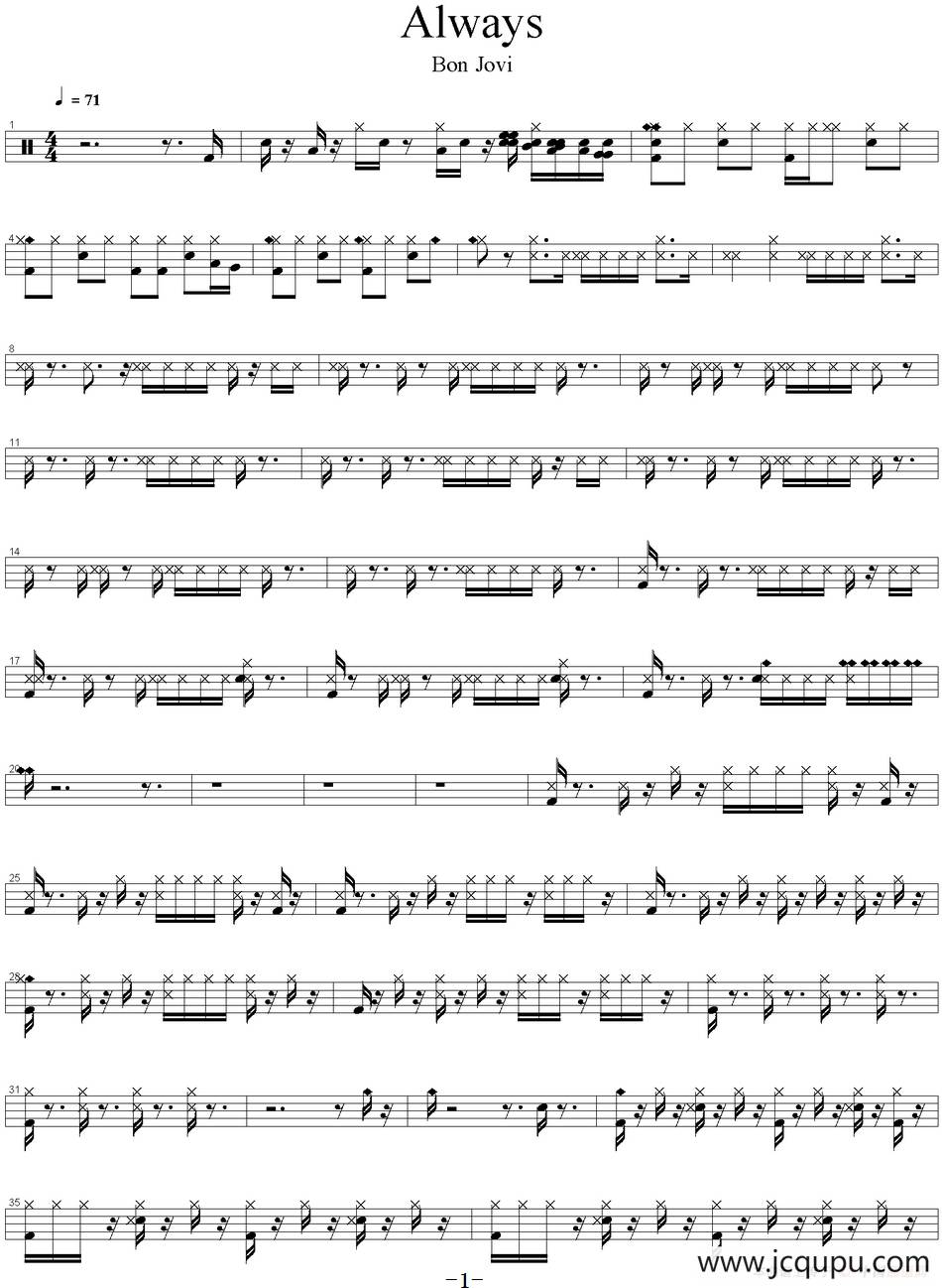 爵士鼓谱：Bon Jovi - Always简谱