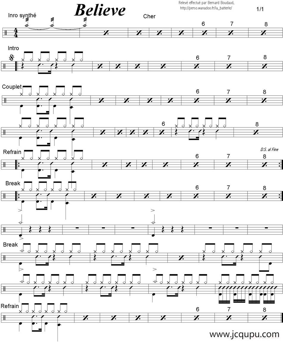 爵士鼓谱：Cher - Believe简谱
