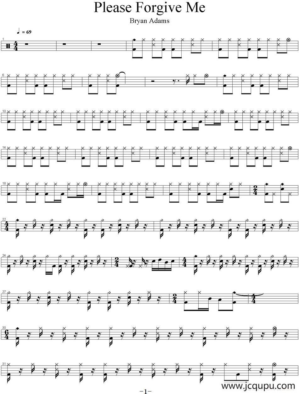 爵士鼓谱：Bryan Adams - Please forgive me简谱