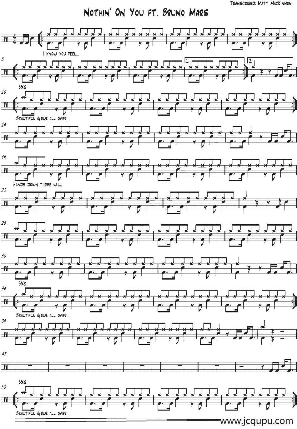 爵士鼓谱：Bruno Mars - Nothing on you简谱