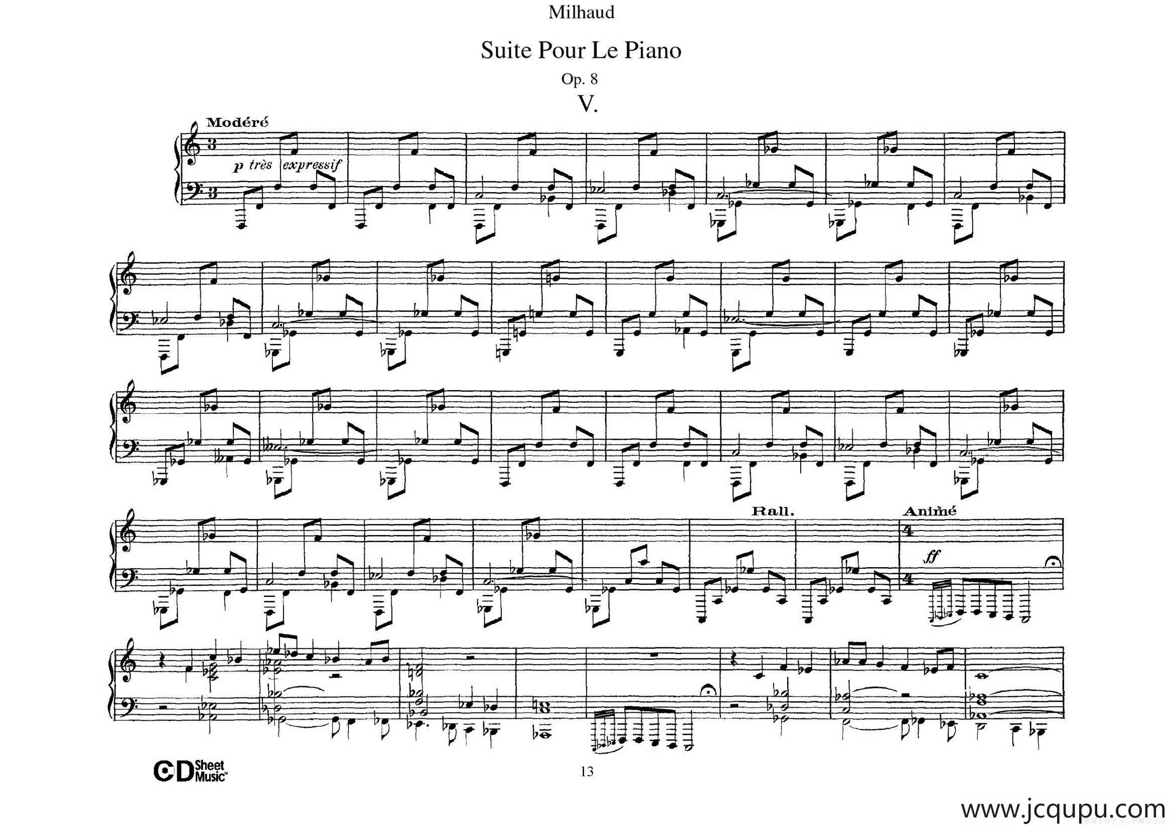 Suite Pour Le Piano Op.8（钢琴组曲·Ⅴ）简谱
