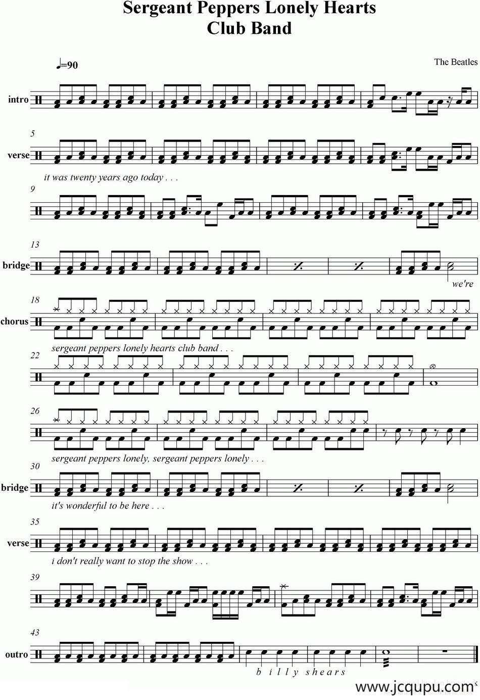 爵士鼓谱：Beatles - Sergeant Peppers lonely hearts club band简谱