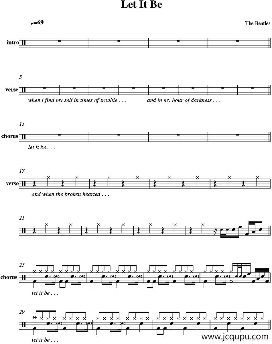 爵士鼓谱：Beatles - Let it be简谱