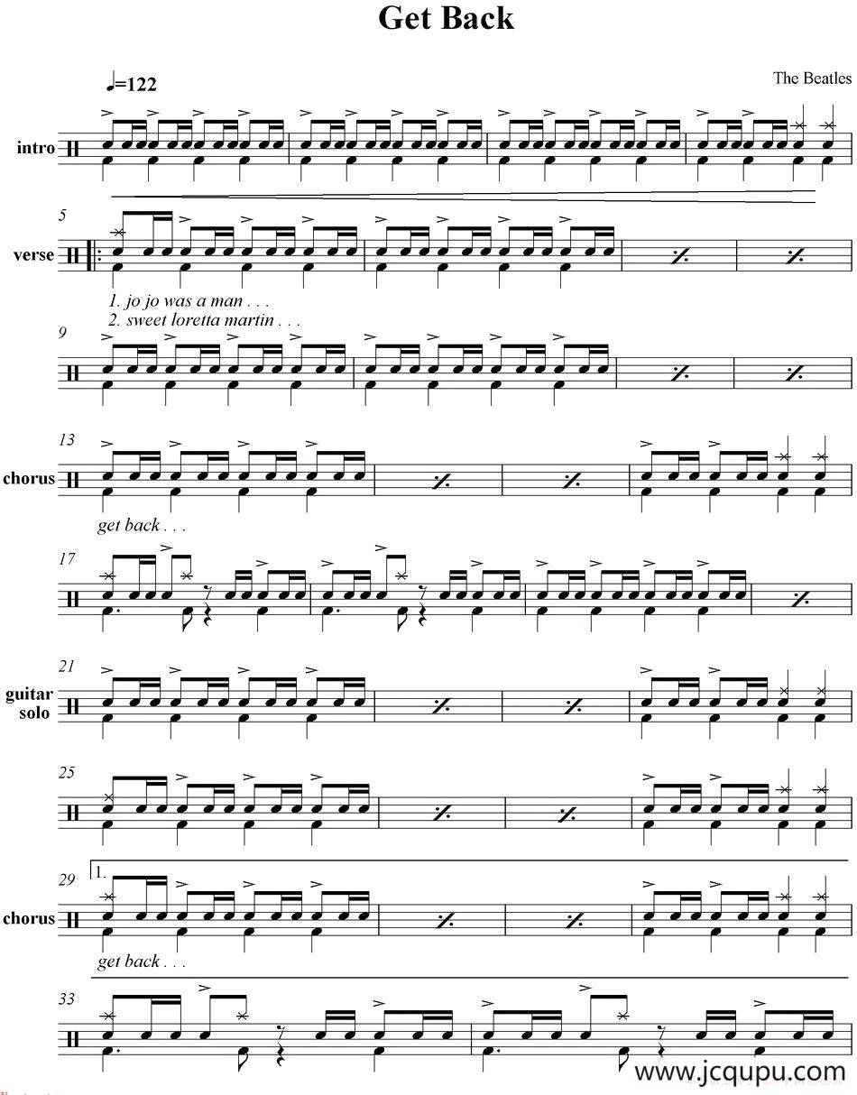 爵士鼓谱：Beatles - Get back简谱