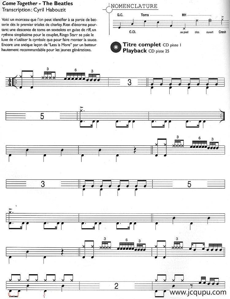 爵士鼓谱：Beatles - Come together简谱